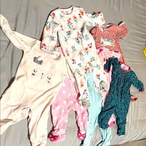 Set of 7 items baby girl footies from 6-9 months